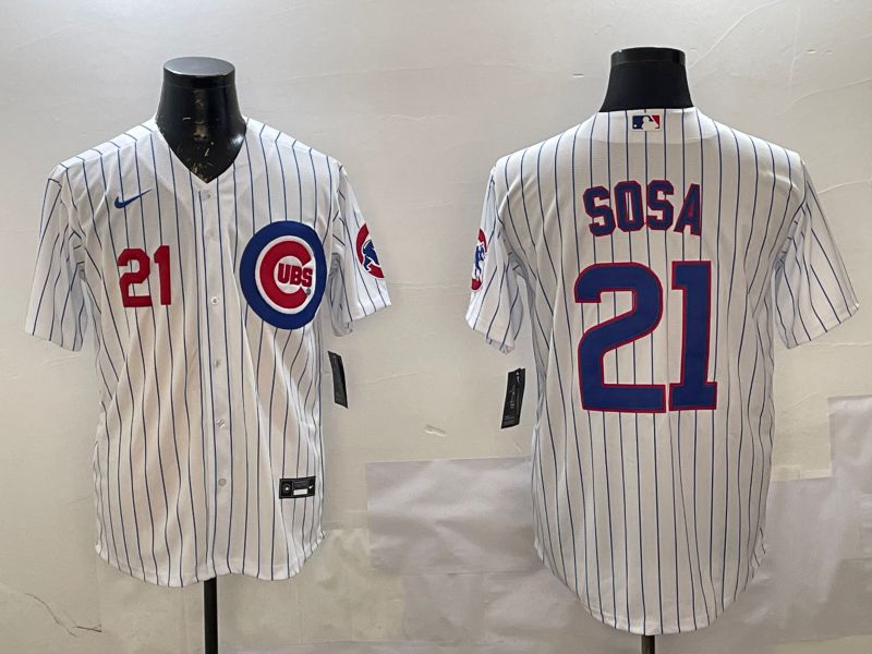 Men Chicago Cubs 21 Sosa White Stripe Game 2025 Nike MLB Jersey style 2